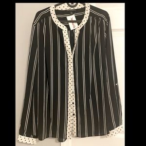 Never been worn black and white striped shirt with polka dot accents